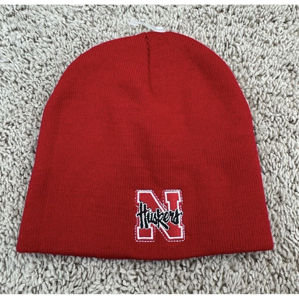 Nebraska Cornhuskers Beanie NCAA Football Huskers Script w/ N Red Knit Hat NOS